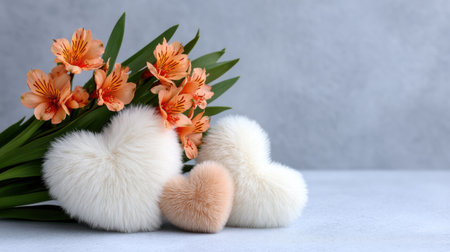 A soft heart flower, fluffy heart decor, pastel heart background, romantic floral still life, tender love symbol with cozy textureの素材