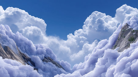 A surreal ice mountain landscape sky blue background ultra clean copy space dreamy cloud valley fantasy sceneの素材