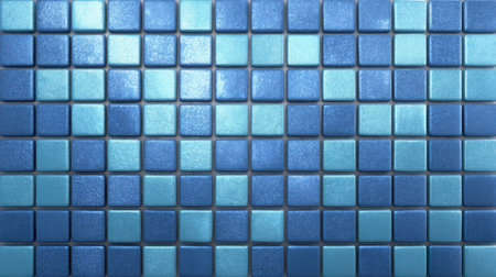 A blue tile square pattern ceramic mosaic glossy surface wall background interior design modern texture swimming pool clean minimalの素材