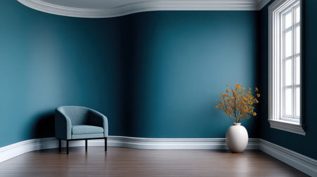 A modern living room interior teal wall armchair minimalist decor comfortの素材