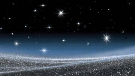 A starlight glitter border fine dust midnight sky over horizon, dreamy cosmic background with twinkling star field and glowing space waveの素材