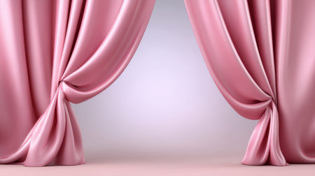 A pink velvet curtain soft fabric pastel drape luxury stage smooth texture elegant backdrop cute theater romantic decor framing blank spaceの素材
