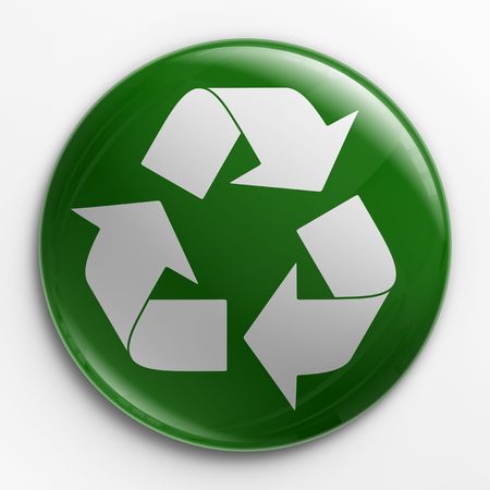 3d rendering of a badge with a recycling logoの写真素材