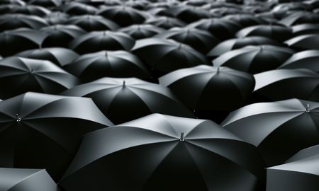 3d rendering of a sea of umbrellasの写真素材