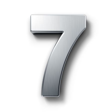 3d rendering of the number 7 in brushed metal on a white isolated background.の写真素材