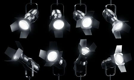 3d rendering of multiple spotlghts on a black background
