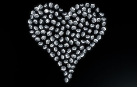3d rendering of diamonds in the shape of a heartの写真素材