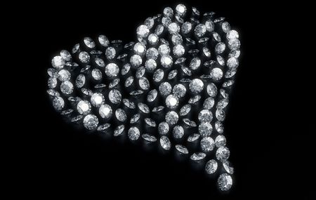 3d rendering of diamonds in the shape of a heartの写真素材