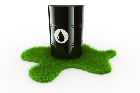 3d rendering showing an oil drum on a spot of green grassの写真素材
