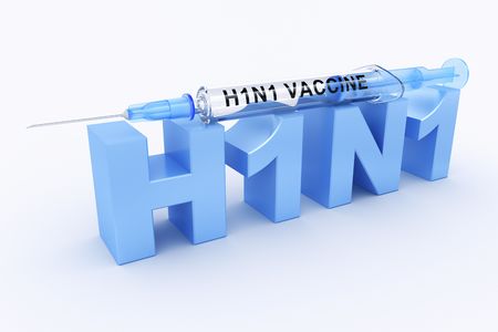 3d rendering of a h1n1 logo with a syringe ontop with "h1n1 vaccine" written on itの写真素材