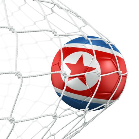 3d rendering of a North Korean soccer ball in a netの写真素材
