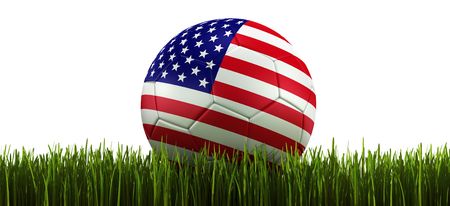 3d rendering of a North American soccerball lying in grassの写真素材