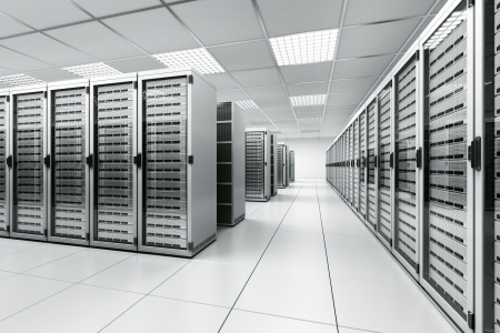 3d rendering of a server room with white serversの写真素材