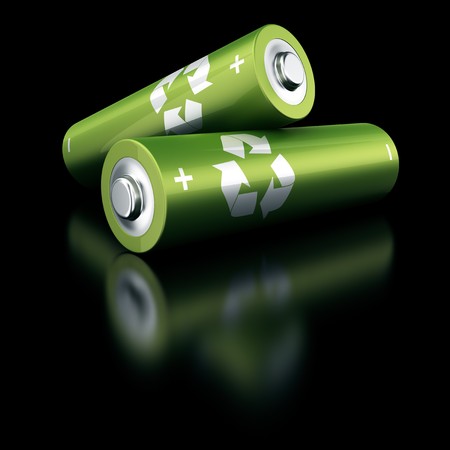3d rendering of a two green batteriesの写真素材