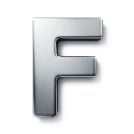 3d rendering of the letter F in brushed metal on a white isolated background. 3d rendering of the letter F in brushed metal on a white isolated background.