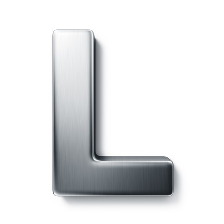 3d rendering of the letter L in brushed metal on a white isolated background. 3d rendering of the letter L in brushed metal on a white isolated background.