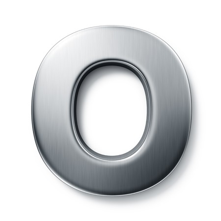 3d rendering of the letter O in brushed metal on a white isolated background.の写真素材