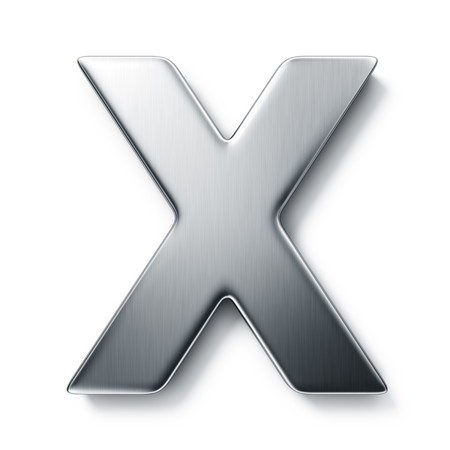 3d rendering of the letter X in brushed metal on a white isolated background.の写真素材