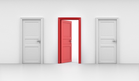 3d rendering of three doors, one open and two closedの写真素材