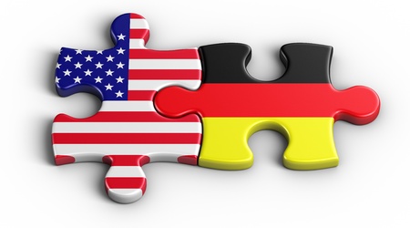 3d rendering of an american puzzle piece and a Germanの写真素材