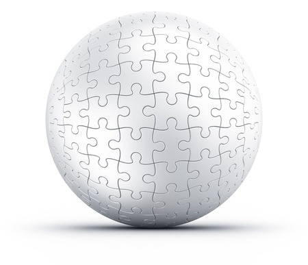 3d rendering of a spherical puzzle on a white floorの写真素材