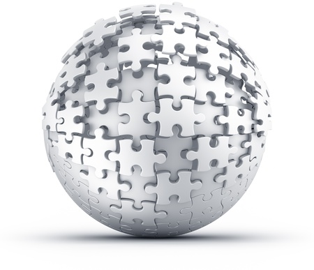 3d rendering of a spherical puzzle being buildの写真素材