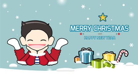 Happy boy with christmas presents Vector illustrationのイラスト素材
