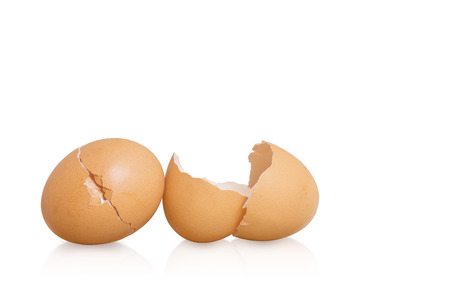 Cracked eggshell on white background