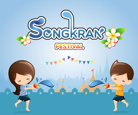 Songkran Festival in Thailand-Illustrationのイラスト素材