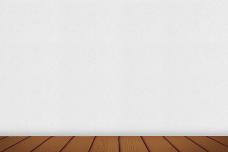 Wooden floor with white concrete wall background, Used for display or montage your products.の写真素材