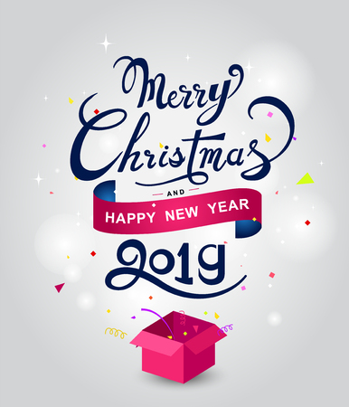 Merry Christmas and Happy New Year hand lettering design Vector Illustrationのイラスト素材