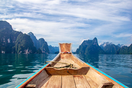 Wooden longtail boat sailingの写真素材
