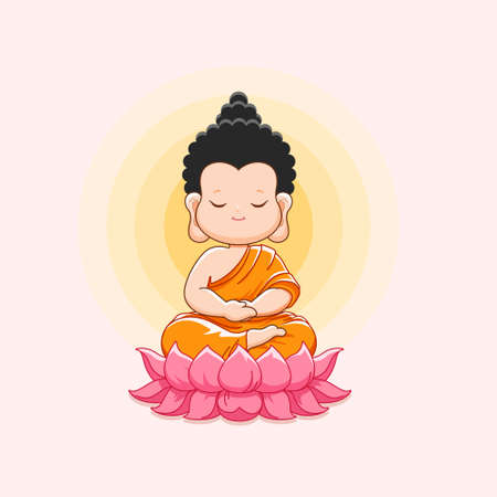 Cute Buddha meditating on the lotus.Happy vesak day or buddha purnima-Vector illustrationのイラスト素材