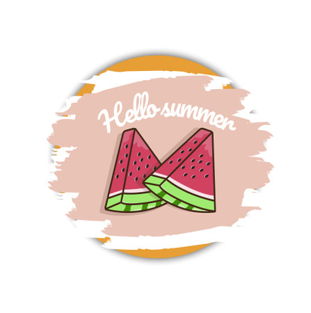 Watermelon slice with text Hello Summerのイラスト素材