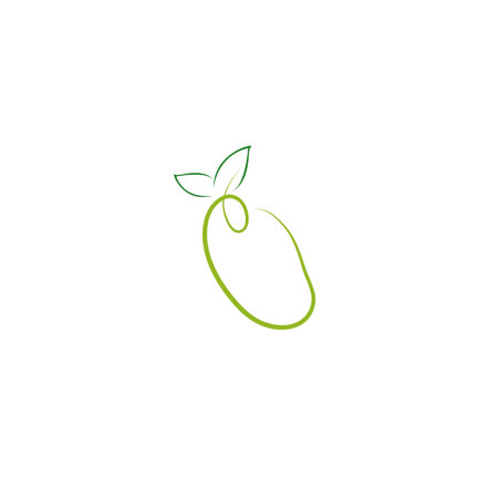Shape the fresh mango fruit using a line forming the fruit with the leaves on topのイラスト素材