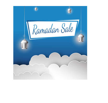 big discount ramadan sale banner with cloud and lantern background for your sales promotion. website sales templates. online store. ingredient. sales background. promotional banners. holiday.のイラスト素材