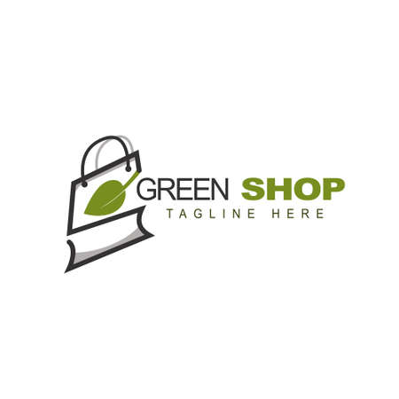 Green SHOP logo with using shopping bag icon incorporated with LEAF graphic templateのイラスト素材