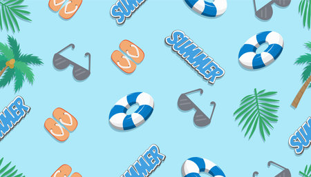 cute summer collection pattern seamless flat vector illustrationのイラスト素材