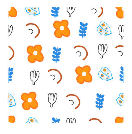 Seamless pattern with floral and leaf paper cut shapes on white background. Modern and stylish...
