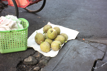 Breadfruit on display on the roadside for sale. Breadfruit is very tasty when fried.