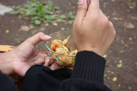 enjoy the food "tofu gejrot" special food with the basic ingredients of tofu.の写真素材