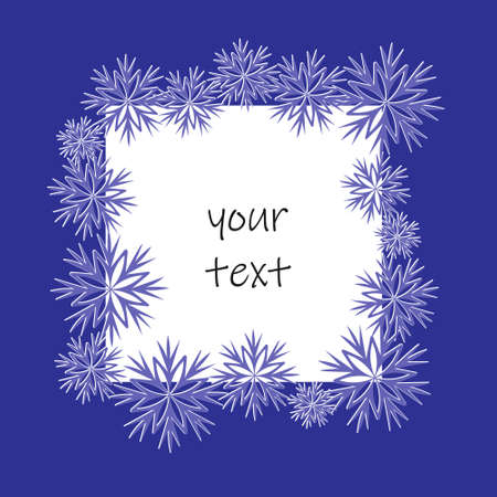 Christmas card template. Oval frame of snowflakes and space for text, 3D paper cut effect of . Bright blue backgroundのイラスト素材