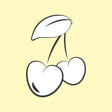 Cherry couple, EDITABLE icon, sketch hand drawn stile, white color silhouette, vector eps 10