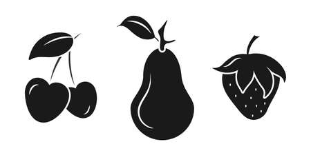Set of icons in black. Garden fruits white stroke silhouettes. Hand drawn imagesのイラスト素材