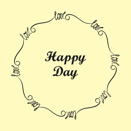 Decorative circle frame template. Hand lettering LOVE creative ornamental wreath, gold background, space for textのイラスト素材