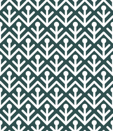 Geometric abstract seamless pattern. Modern texture with white folk ornamental motif. Dark green color background is easy to changeのイラスト素材