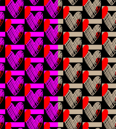 Creative bright seamless pattern. Concept of 70s, love, hippie. Hand drawn doodle sketch design. Background is easy to changeのイラスト素材