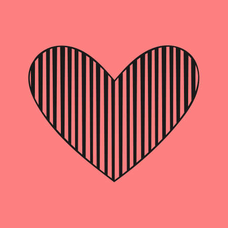 Heart icon, decorative isolated element. A shape with stripes, balck grey color. Pink backroundのイラスト素材