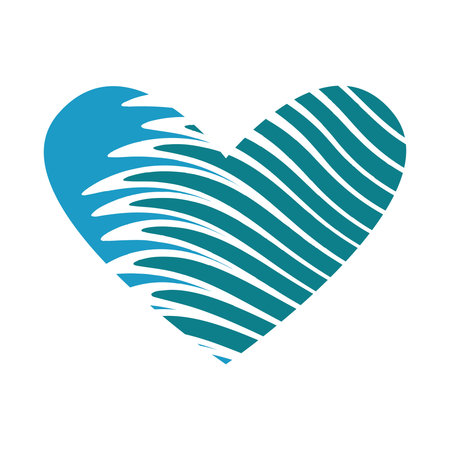 Heart icon, flat design, logo in blue waves, love to sea concept, isolated element, white backgroundのイラスト素材
