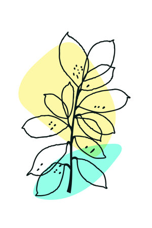 Minimalistic abstract leaves, shapes poster. Hand drawn ink line artwork. Vectorのイラスト素材